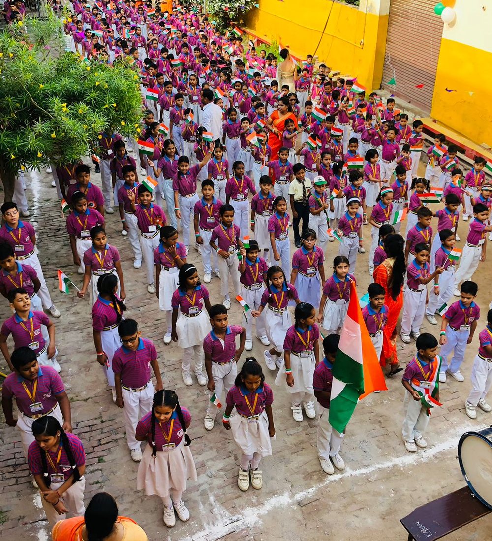 Students of Gandhi Public School celebrating Independence Day